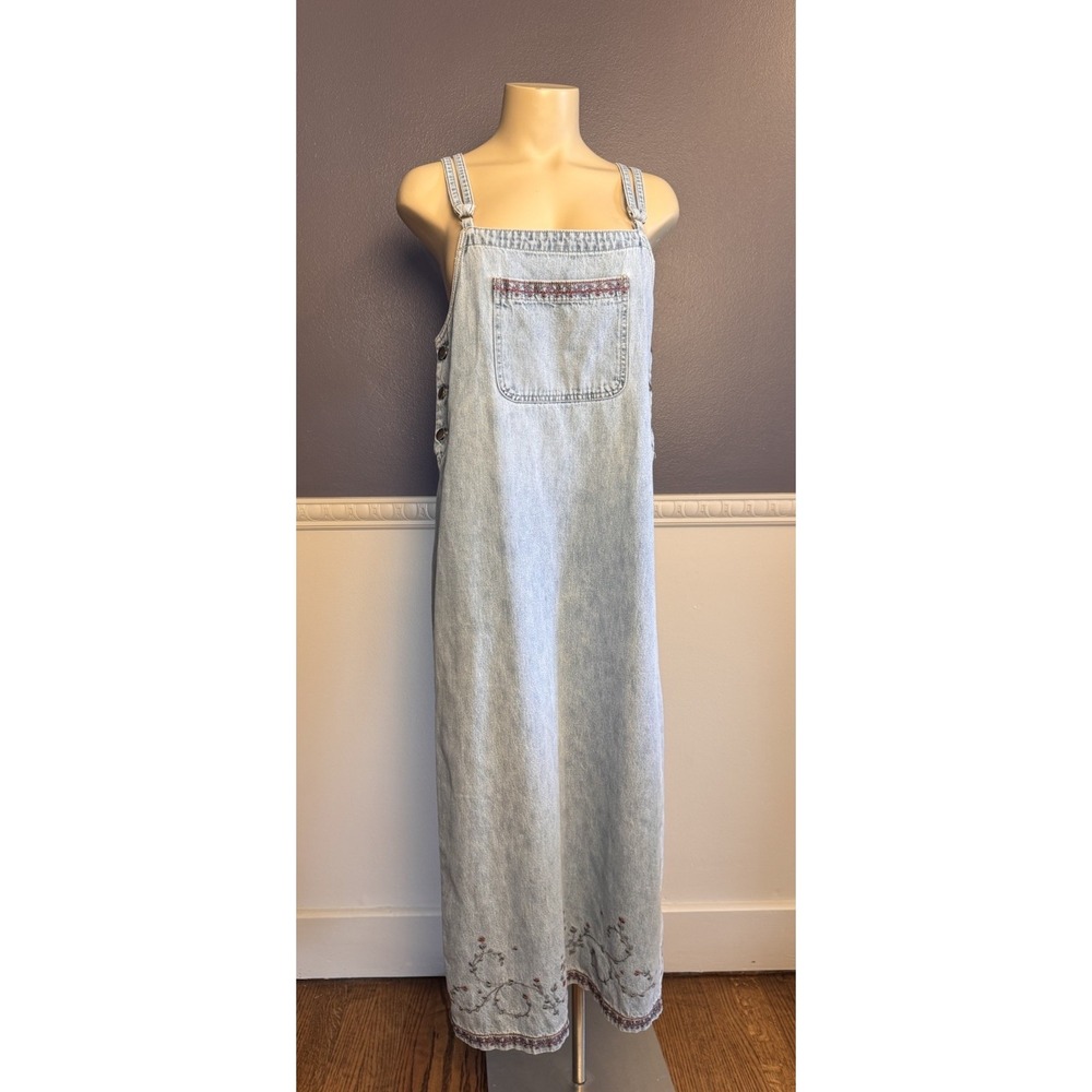 VTG Denim Light Wash Jumper Dress Chore Cottage Small Embroidered Overall - Picture 4 of 8